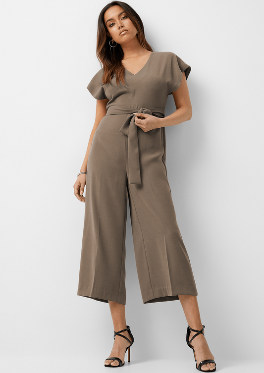Bare Elegance Ivory Brew: V Neck Womens Jumpsuit