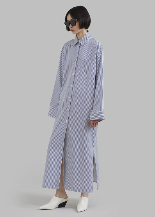 COTTON ELEGANCE STRIPES: PREMIUM FULL-LENGTH SHIRT DRESS