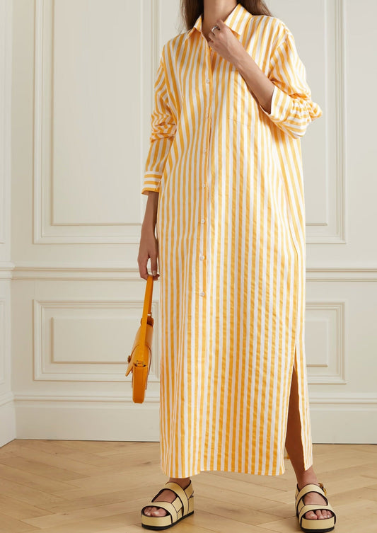 COTTON ELEGANCE STRIPES: PREMIUM FULL-LENGTH SHIRT DRESS