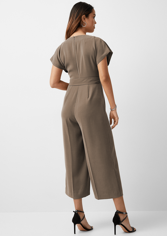 Bare Elegance Ivory Brew: V Neck Womens Jumpsuit
