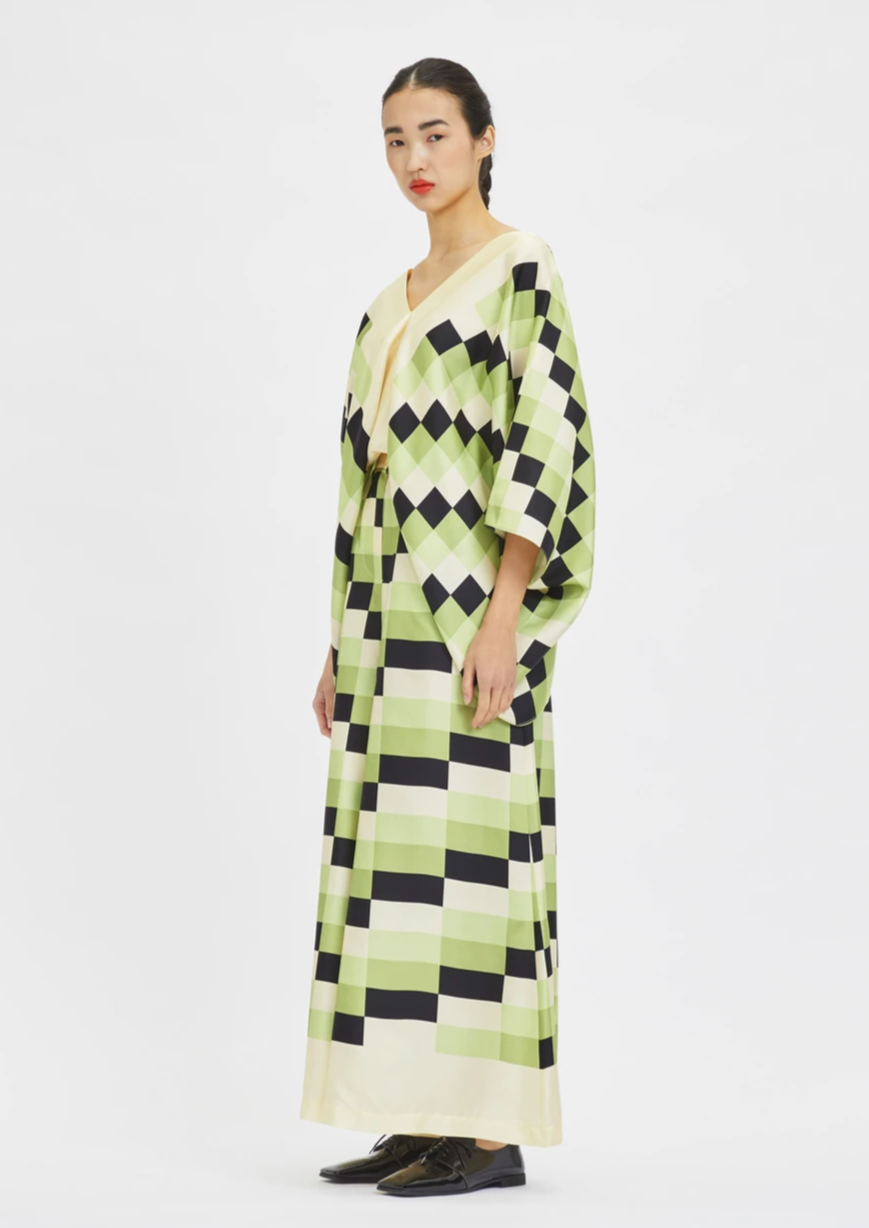 EMERALD MOSAIC: WOMEN'S V-NECK SILK CO-ORD SET