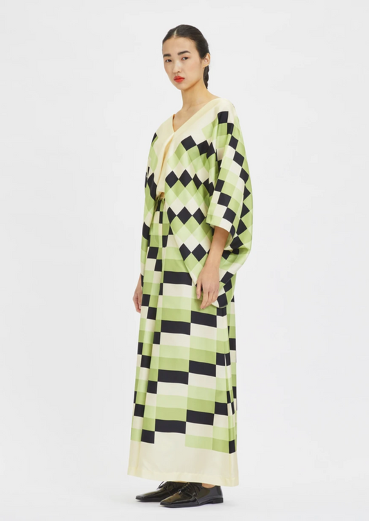 EMERALD MOSAIC: WOMEN'S V-NECK SILK CO-ORD SET