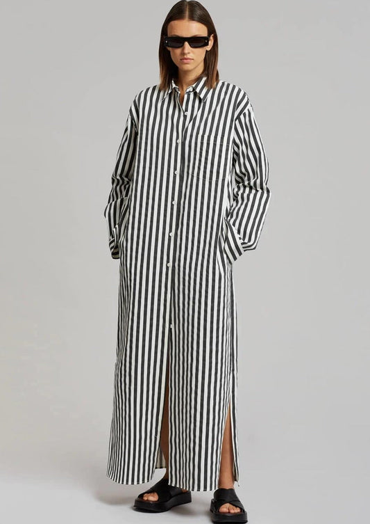 COTTON ELEGANCE STRIPES: PREMIUM FULL-LENGTH SHIRT DRESS