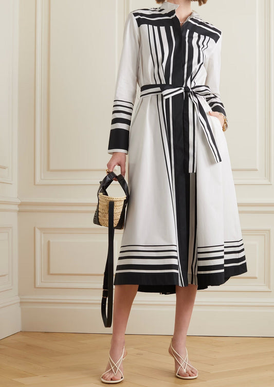 MONOCHROME CHIC SHIRT DRESS - GEOMETRIC ELEGANCE