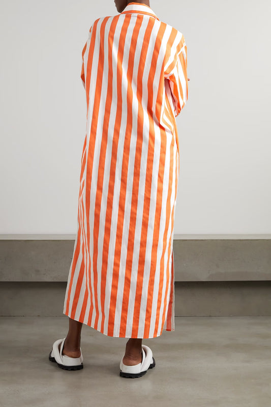 COTTON ELEGANCE STRIPES: PREMIUM FULL-LENGTH SHIRT DRESS