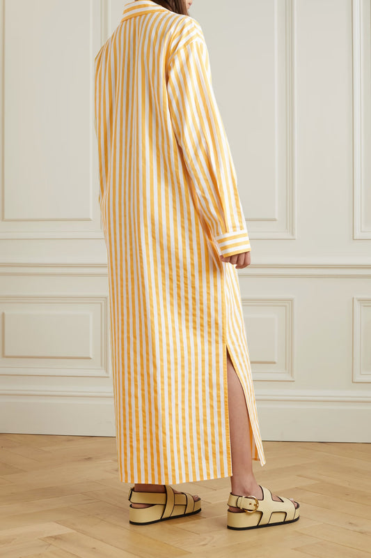 COTTON ELEGANCE STRIPES: PREMIUM FULL-LENGTH SHIRT DRESS