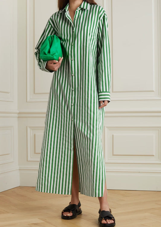 COTTON ELEGANCE STRIPES: PREMIUM FULL-LENGTH SHIRT DRESS