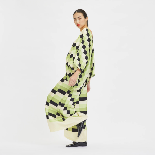 EMERALD MOSAIC: WOMEN'S V-NECK SILK CO-ORD SET