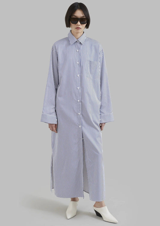 COTTON ELEGANCE STRIPES: PREMIUM FULL-LENGTH SHIRT DRESS