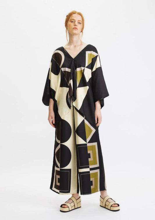 GEO BLACK AND CREAM SATIN SILK CO-ORD SET